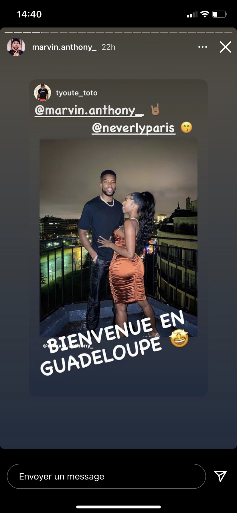 Marvin Anthony et Neverly en Guadeloupe @Instagram Marvin Anthony et Neverly en Guadeloupe @Instagram