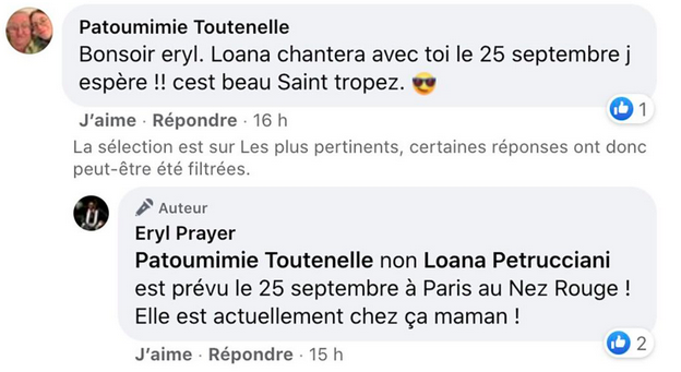 Eryl Prayer donne des nouvelles de Loana @Facebook Eryl Prayer donne des nouvelles de Loana @Facebook