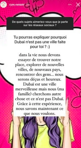 Rym Renom quitte Dubaï @Instagram Rym Renom quitte Dubaï @Instagram