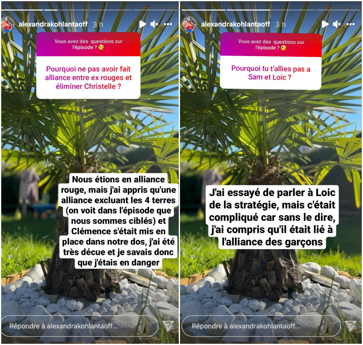 Alexandra revient sur son vote contre Namadia @Instagram Alexandra revient sur son vote contre Namadia @Instagram