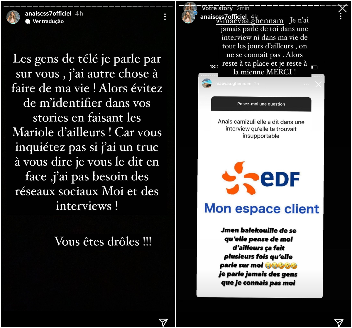Maeva Ghennam tacle Anaïs Camizuli @Instagram Maeva Ghennam tacle Anaïs Camizuli @Instagram
