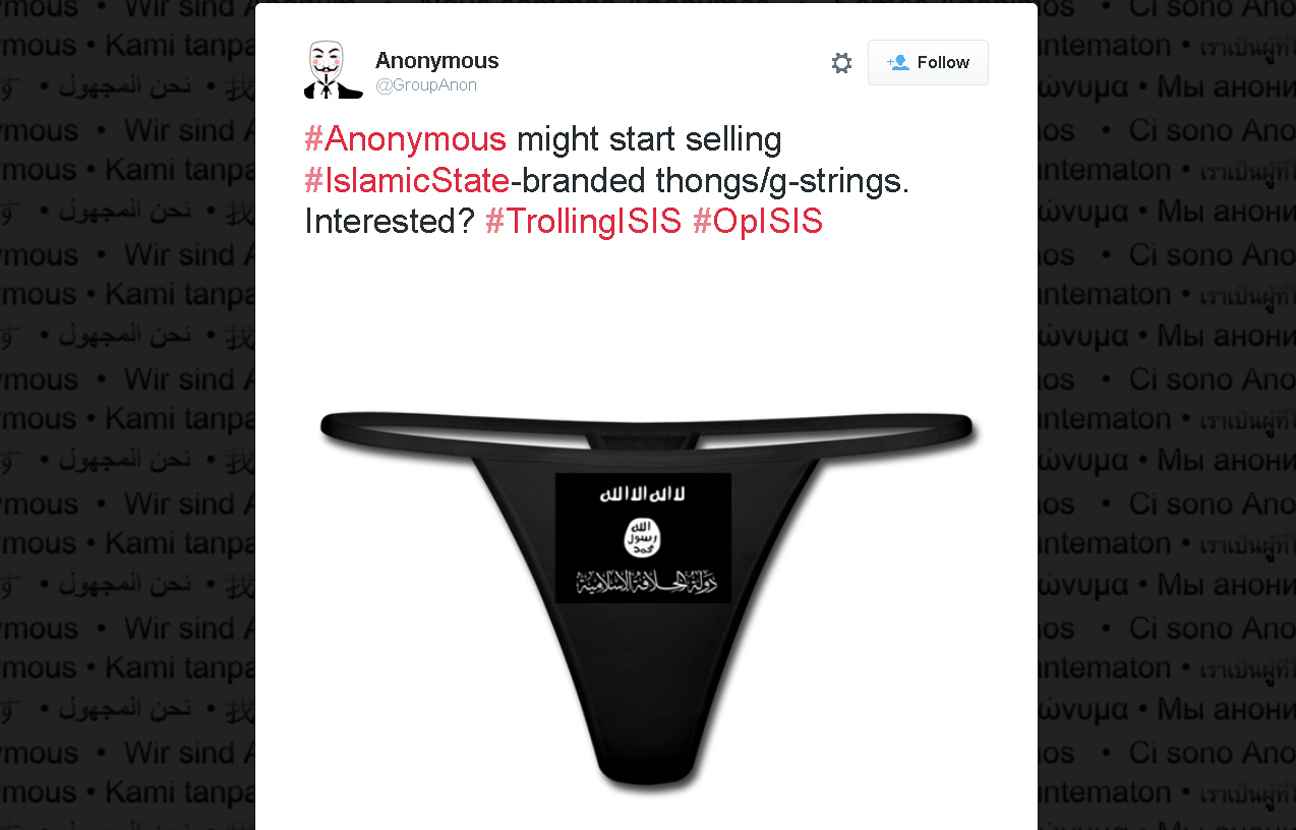 Les Anonymous veulent lancer un string aux couleurs de Daesh