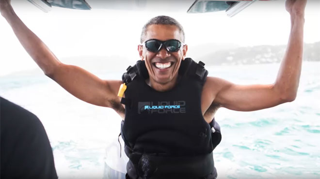 Barack Obama s'éclate sur l'île de Richard Branson