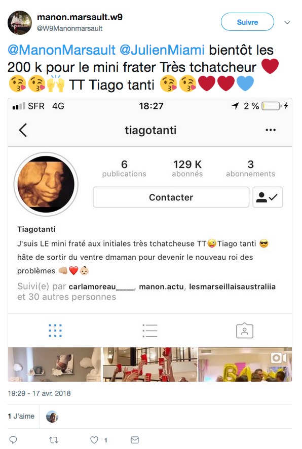 Sacha Buyse clashe Julien Tanti et Manon Marsault sur la création de la page Instagram de leur bébé