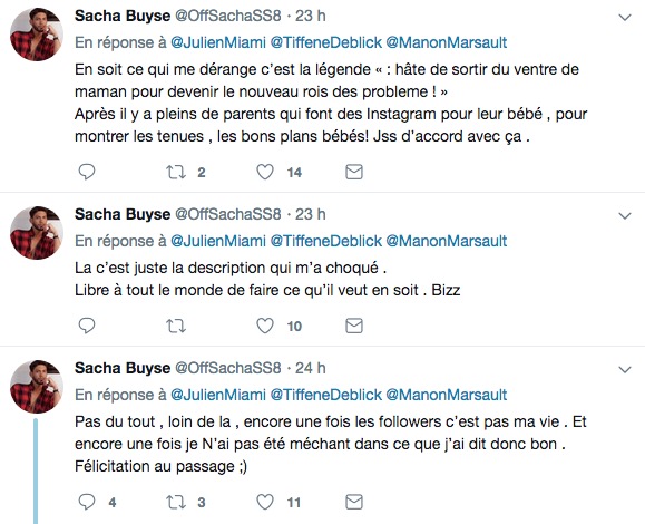 Sacha Buyse clashe Julien Tanti et Manon Marsault sur la création de la page Instagram de leur bébé