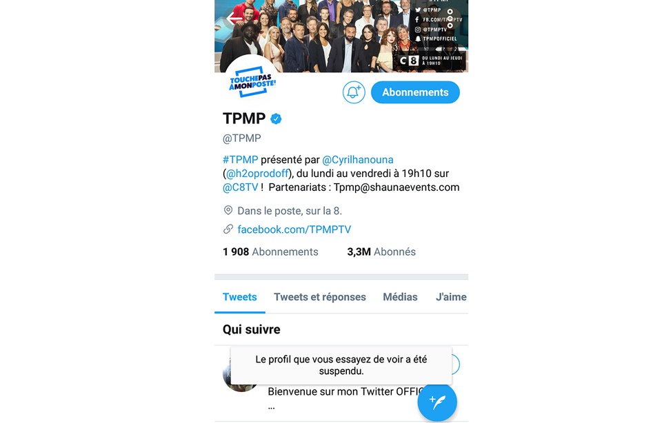 Pourquoi le compte Twitter de TPMP a-t-il été suspendu ?
