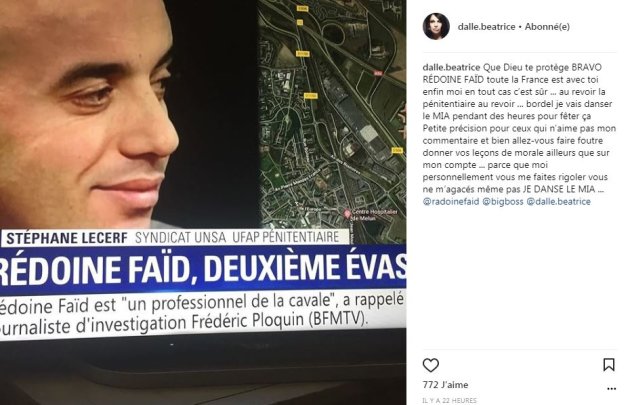 Béatrice Dalle félicite Redoine Faïd pour son évasion