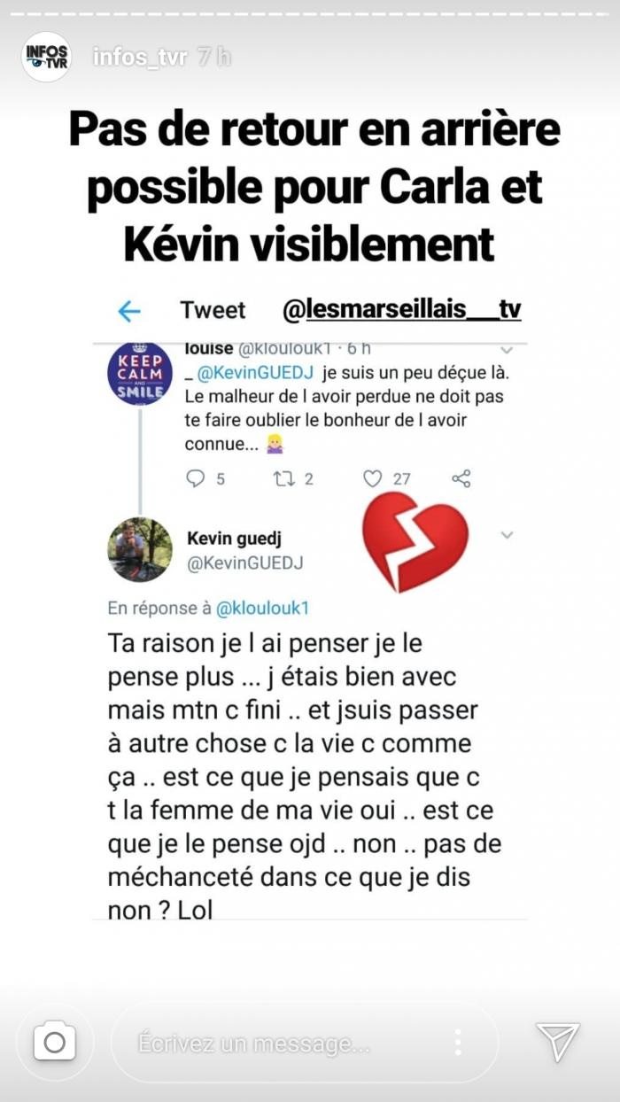 Kevin Guedj et Carla Moreau sur le point de se remettre en couple ? La réponse est claire !