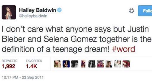 Quand Hailey Baldwin était fan du couple Justin Bieber - Selena Gomez