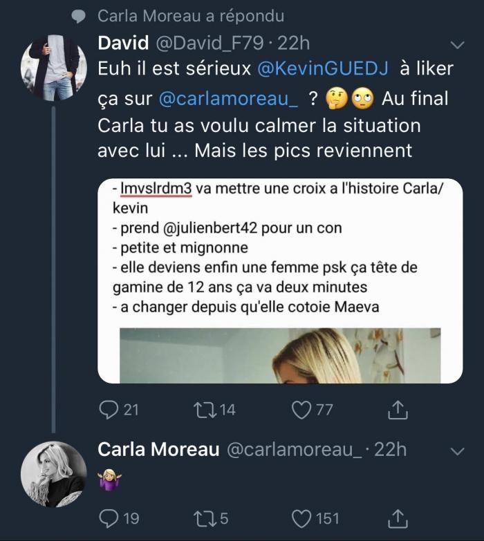 Carla Moreau et Kevin Guedj toujours en froid ?