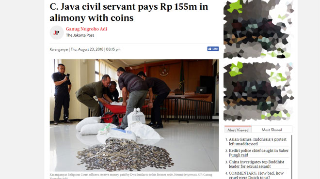 Indonésie : Ne voulant pas payer de pension alimentaire, cet homme verse à son ex-femme que 10 000e en petite monnaie !