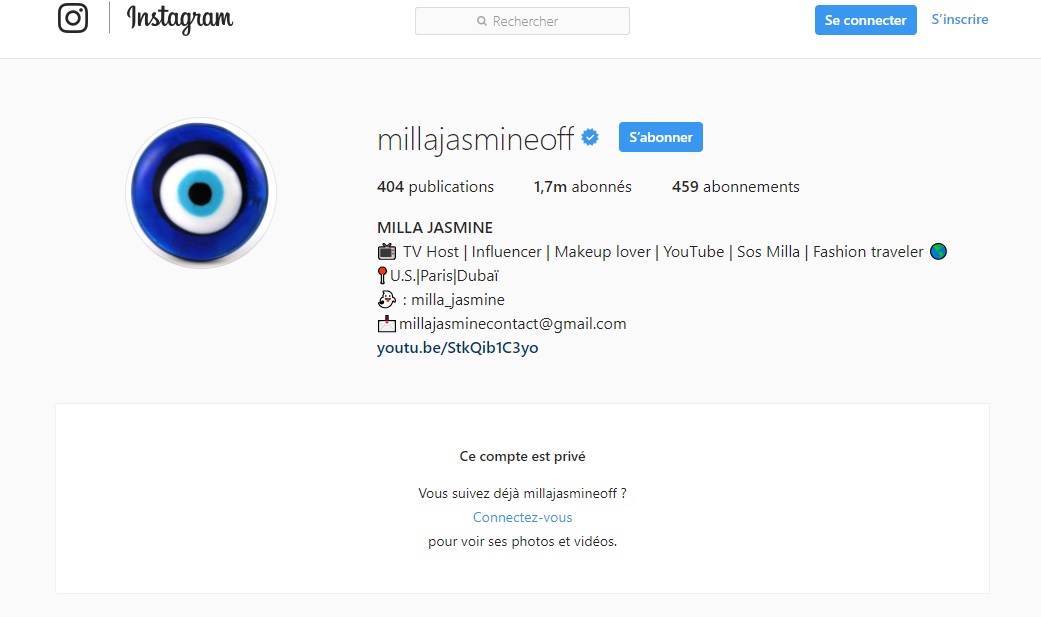 Que se passe t-il ? Milla Jasmine rend son compte Instagram privé !