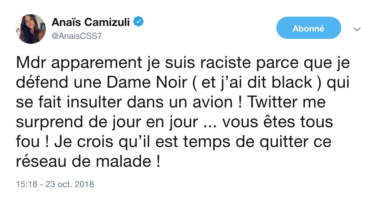 Anais Camizuli accusée d'être raciste, elle met les choses au clair