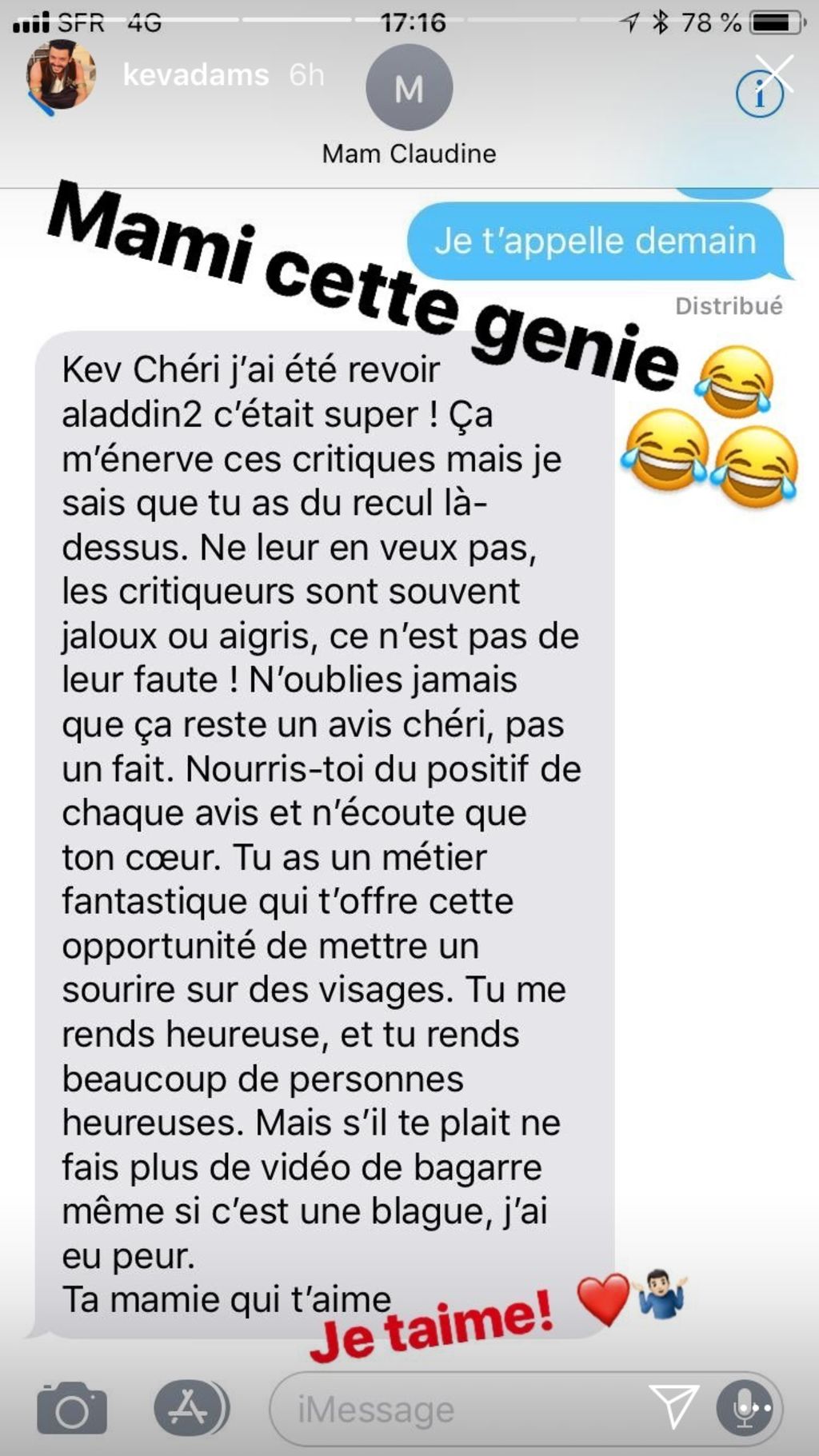 Kev Adams critiqué pour Alad'2 : l'acteur partage un message très mignon de sa grand-mère