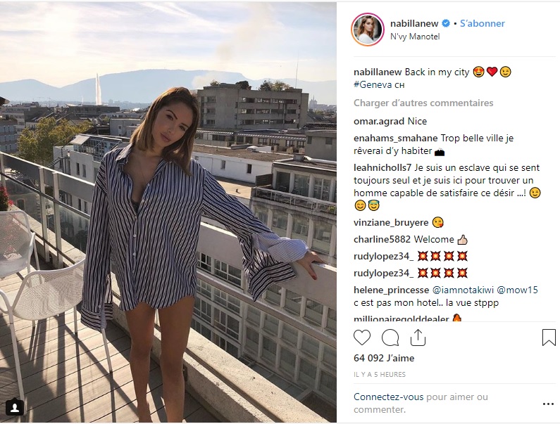 Nabilla Benattia prend la pose en chemise très courte à Genève !