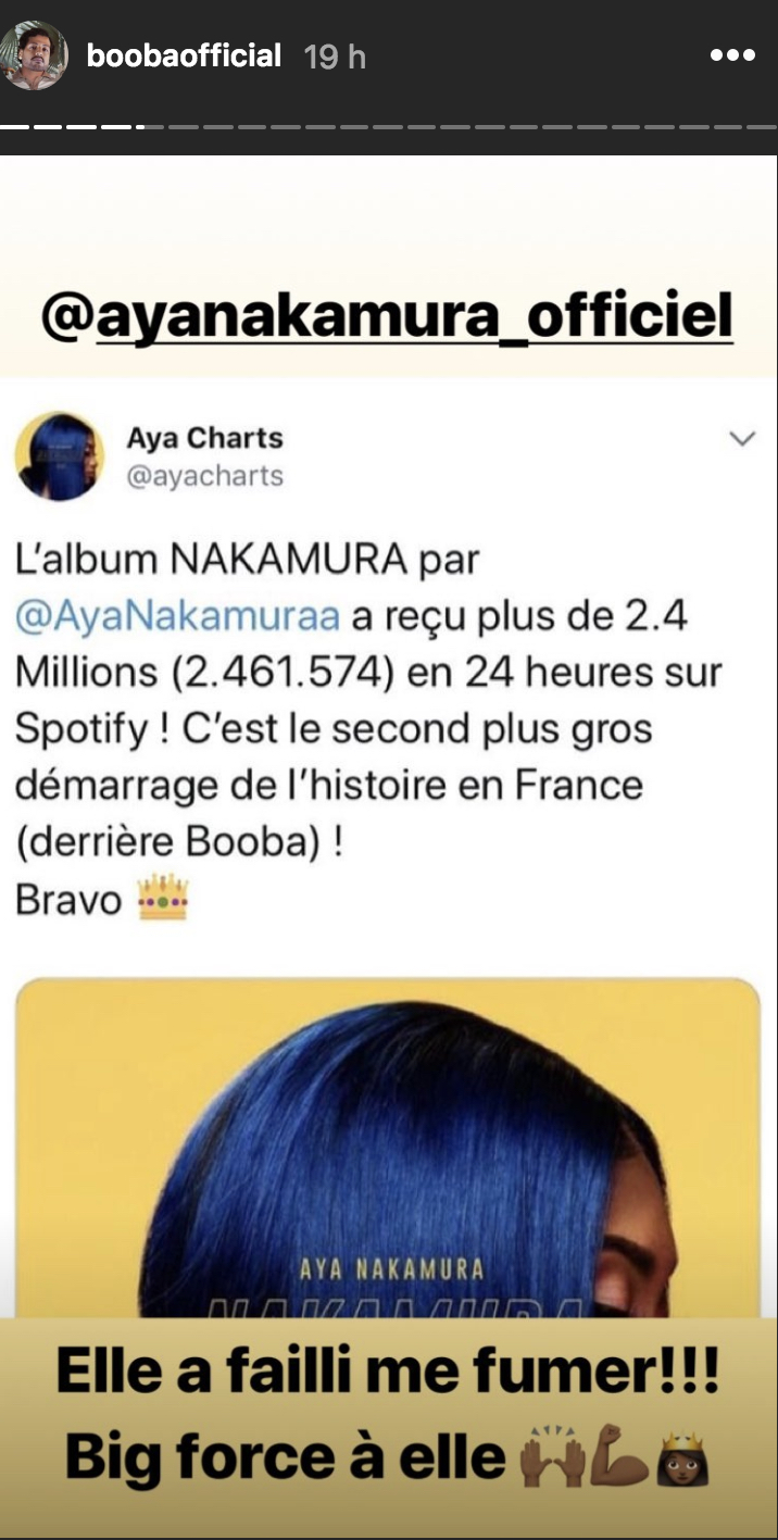 Booba félicite Aya Nakamura pour le succès de son album