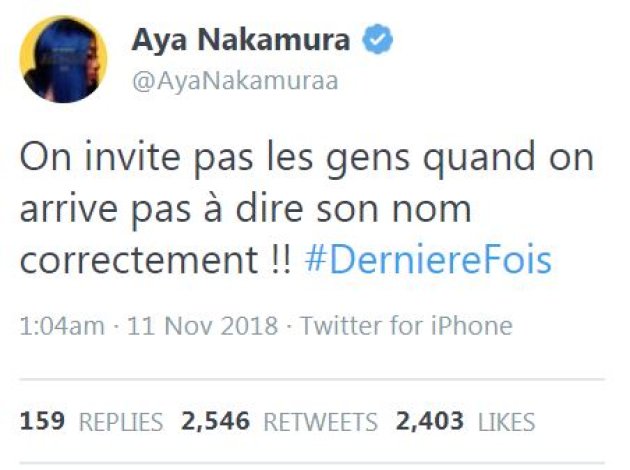 Nikos écorche le nom d'Aya Nakamura aux NMA 2018 : elle pousse un gros coup de gueule