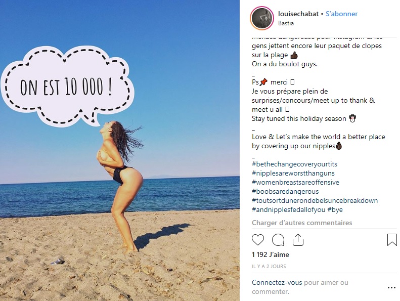 Louise Chabat s'affiche seins nus sur Instagram et pousse un coup de gueule !