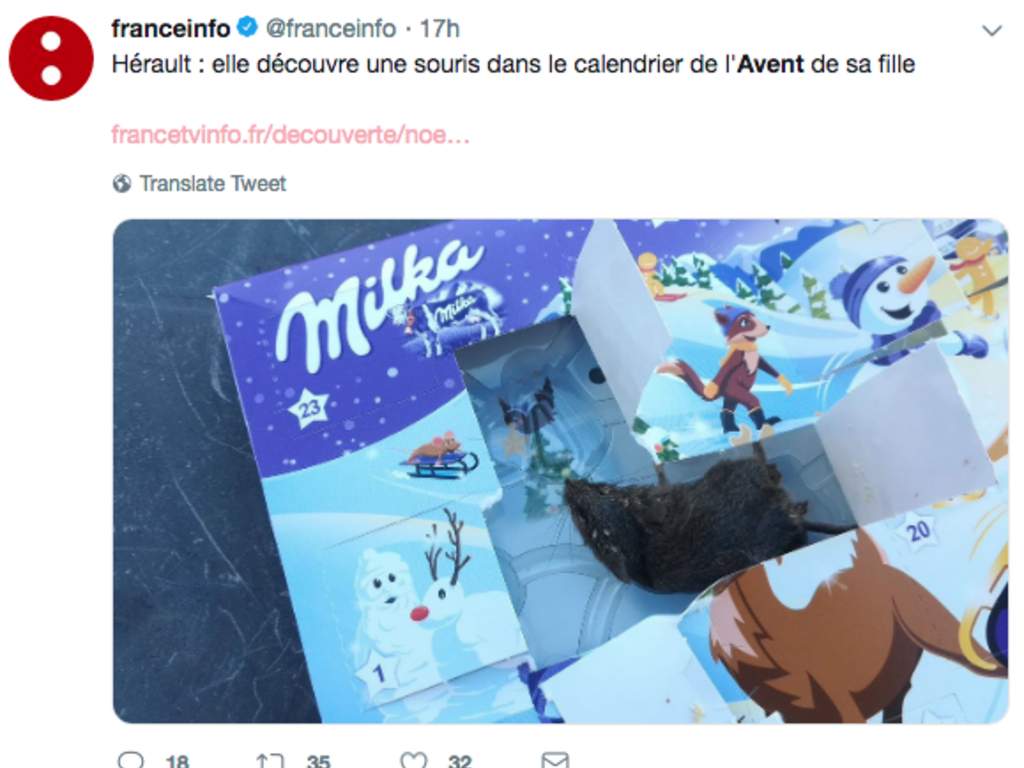 Béziers : Une fillette découvre une souris dans son calendrier de l'Avent !