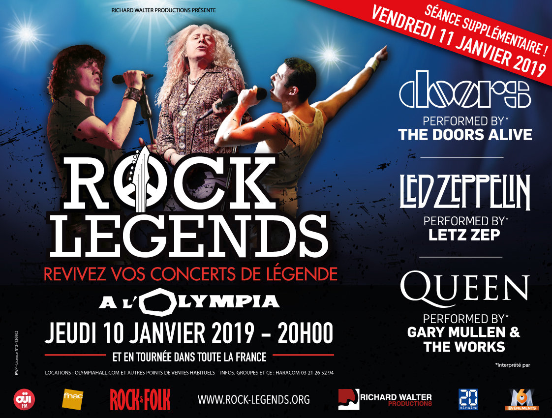Rock Legends pour deux soirs à l'Olympia les 10 et 11 janvier 2019