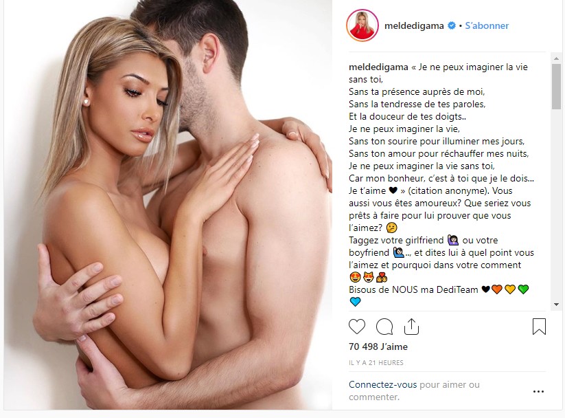 Mélanie Dedigama pose topless dans les bras de son chéri