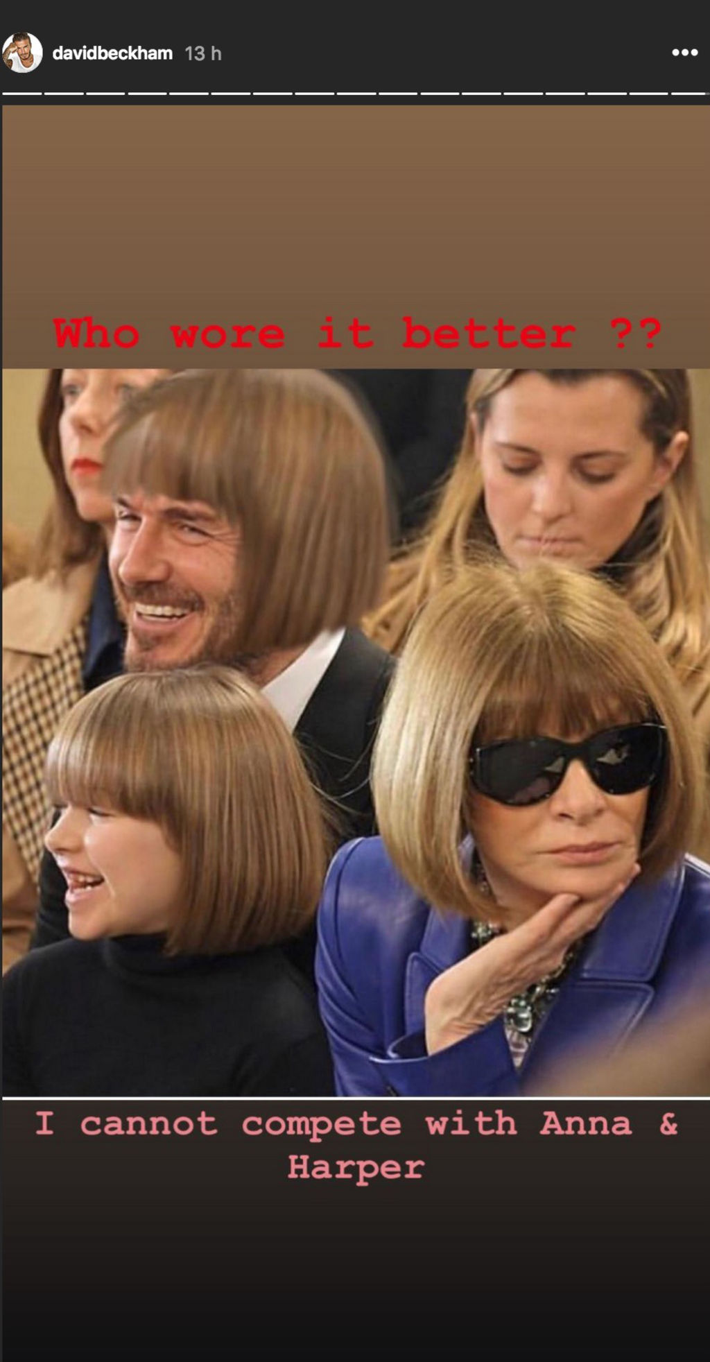 Quand David Beckham s’amuse de la ressemblance de la coiffure de sa fille avec celle d’Anna Wintour