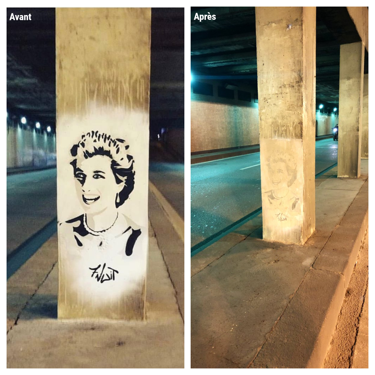 La fresque en hommage à Lady Diana pont de l'Alma dégradée