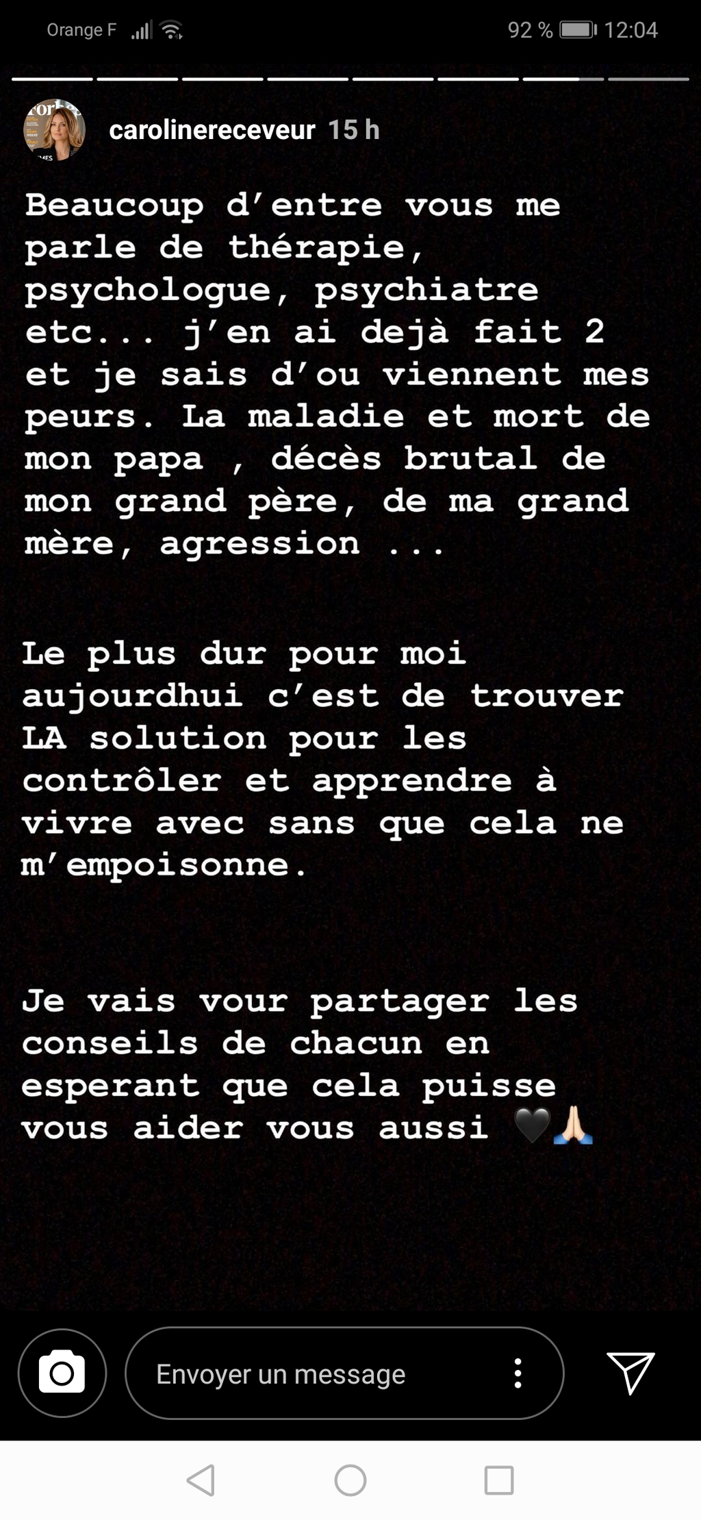 Caroline Receveur au plus mal, elle demande de l'aide à ses abonnés