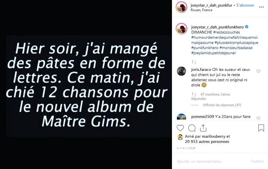 Joeystarr s'attaque violemment à Maître Gims sur Instagram