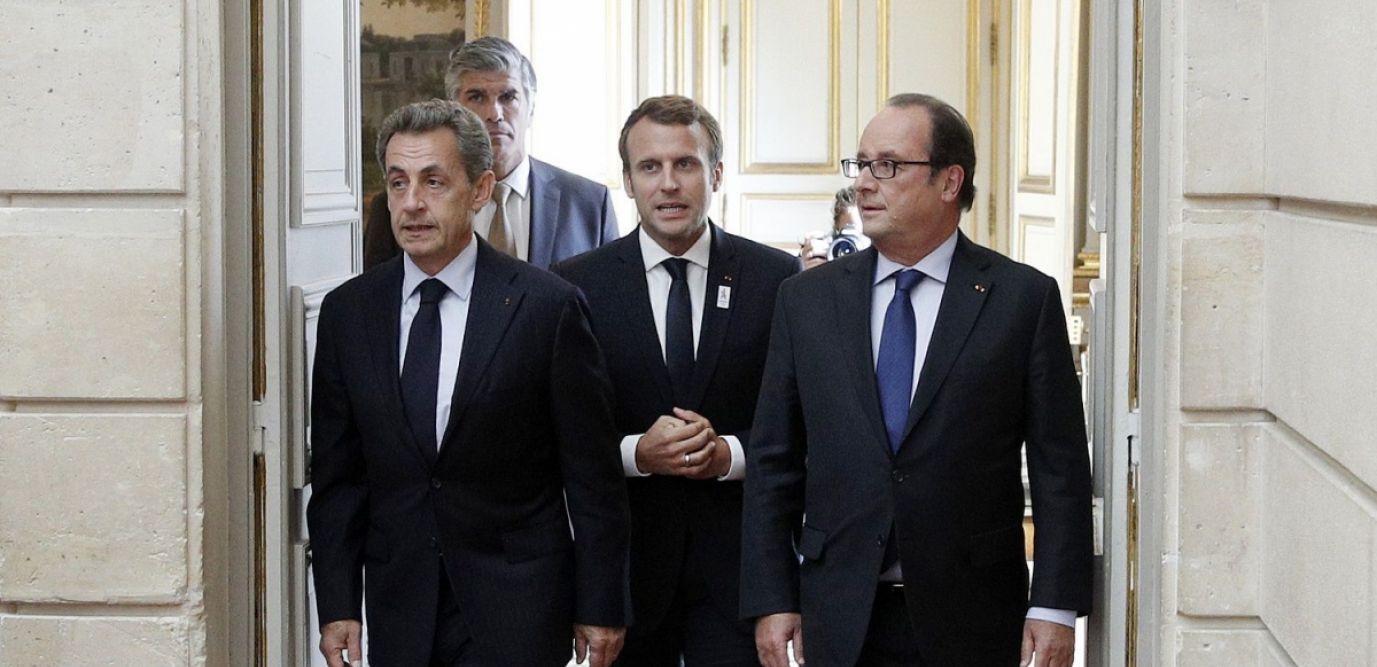  Nicolas Sarkozy, Emmanuel Macron et François Hollande @ Yoan Valat/POOL/AFP