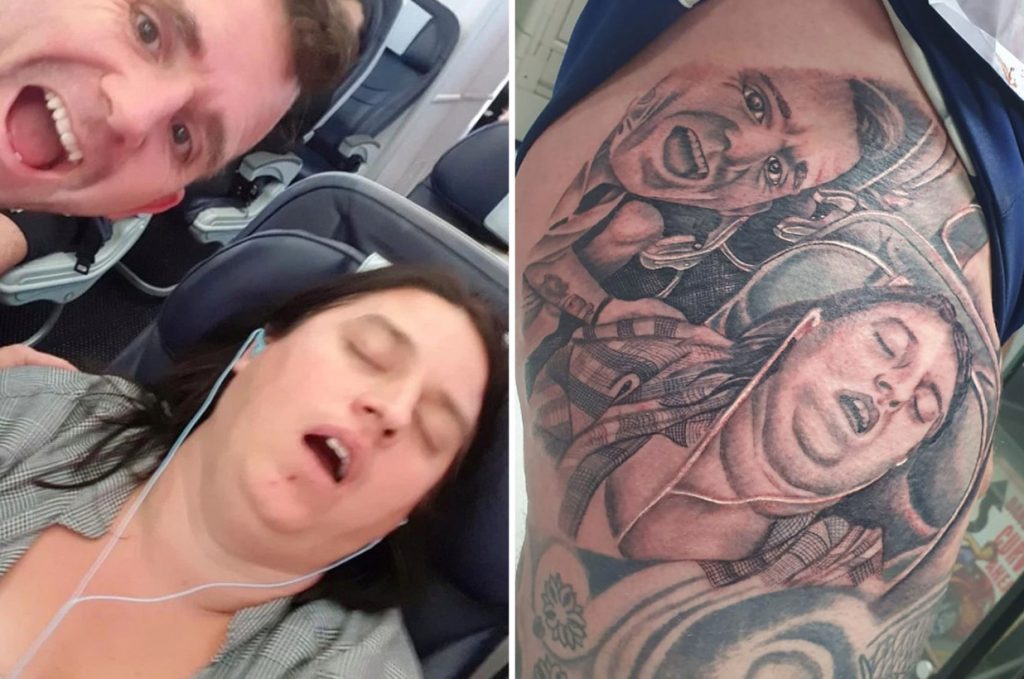 Il se fait tatouer le visage de sa femme qui ronfle la bouche grande ouverte