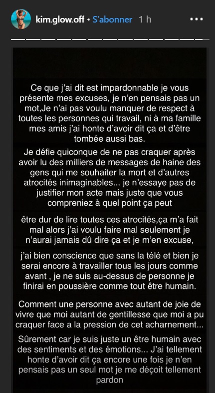 Kim Glow dérape encore... et s'en prend à ceux avec "petite vie de merde à travailler pour un SMIC"