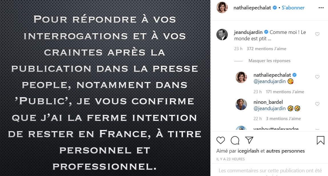 Nathalie Péchalat pousse un coup de gueule : Jean Dujardin réagit et c'est très drôle