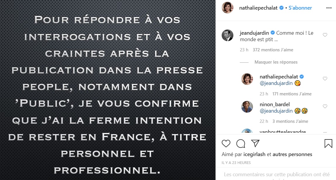 Nathalie Péchalat pousse un coup de gueule : Jean Dujardin réagit et c'est très drôle