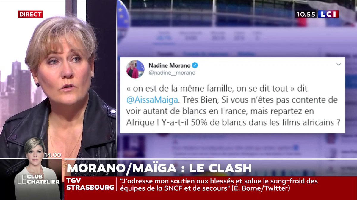 Nadine Morano revient sur son tweet jugé raciste contre Aïssa Maïga