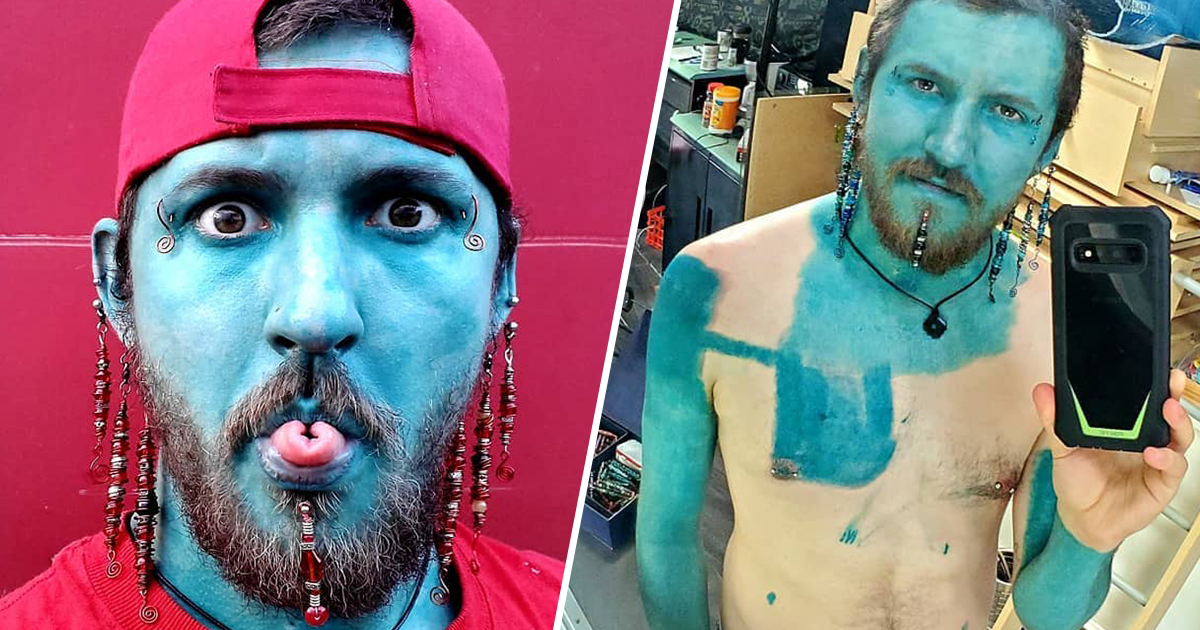 Transformation extrême : Il se fait tatouer l'intégralité du corps… en bleu turquoise
