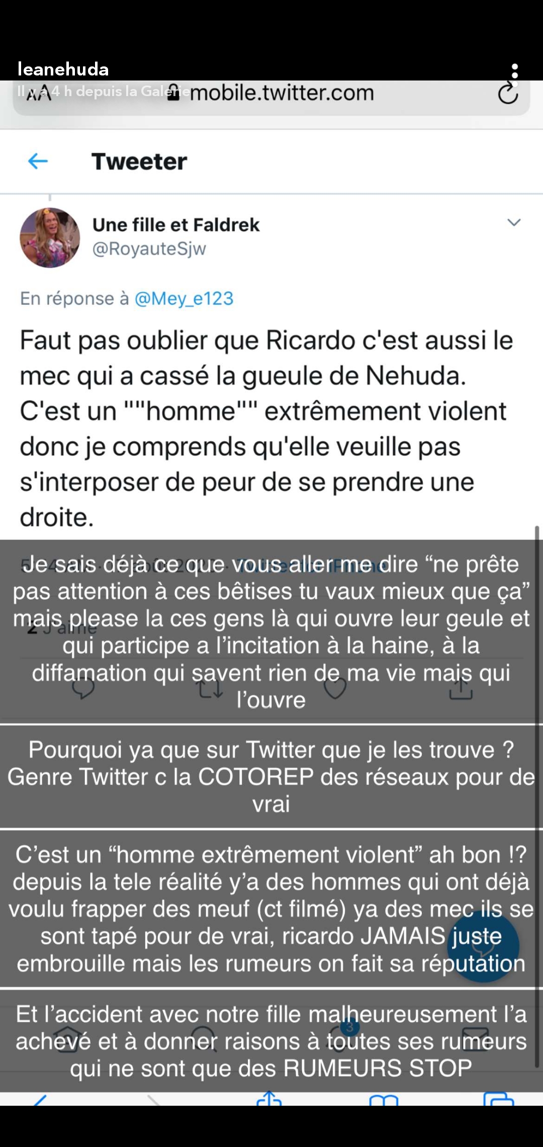 Une internaute tacle Ricardo Pinto, Nehuda s'emporte et se dit victime de harcèlement !