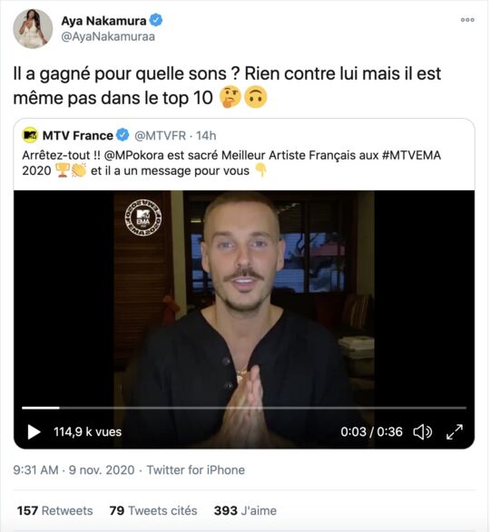  Aya Nakamura tacle Matt Pokora sur @Twitter