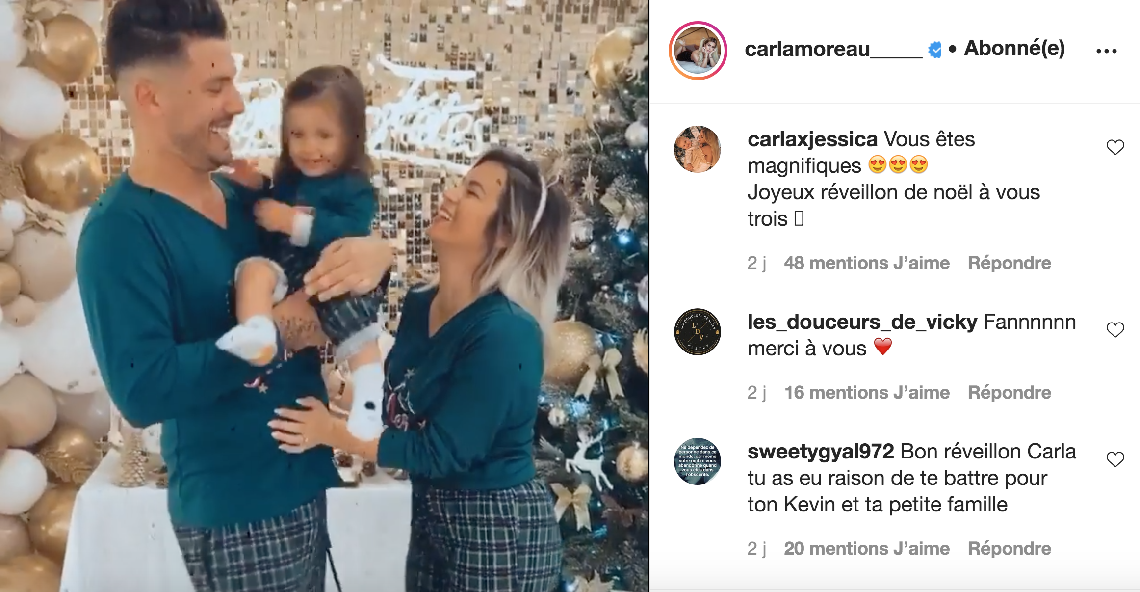  Carla Moreau, Kevin Guedj et Ruby à noël @ Instagram