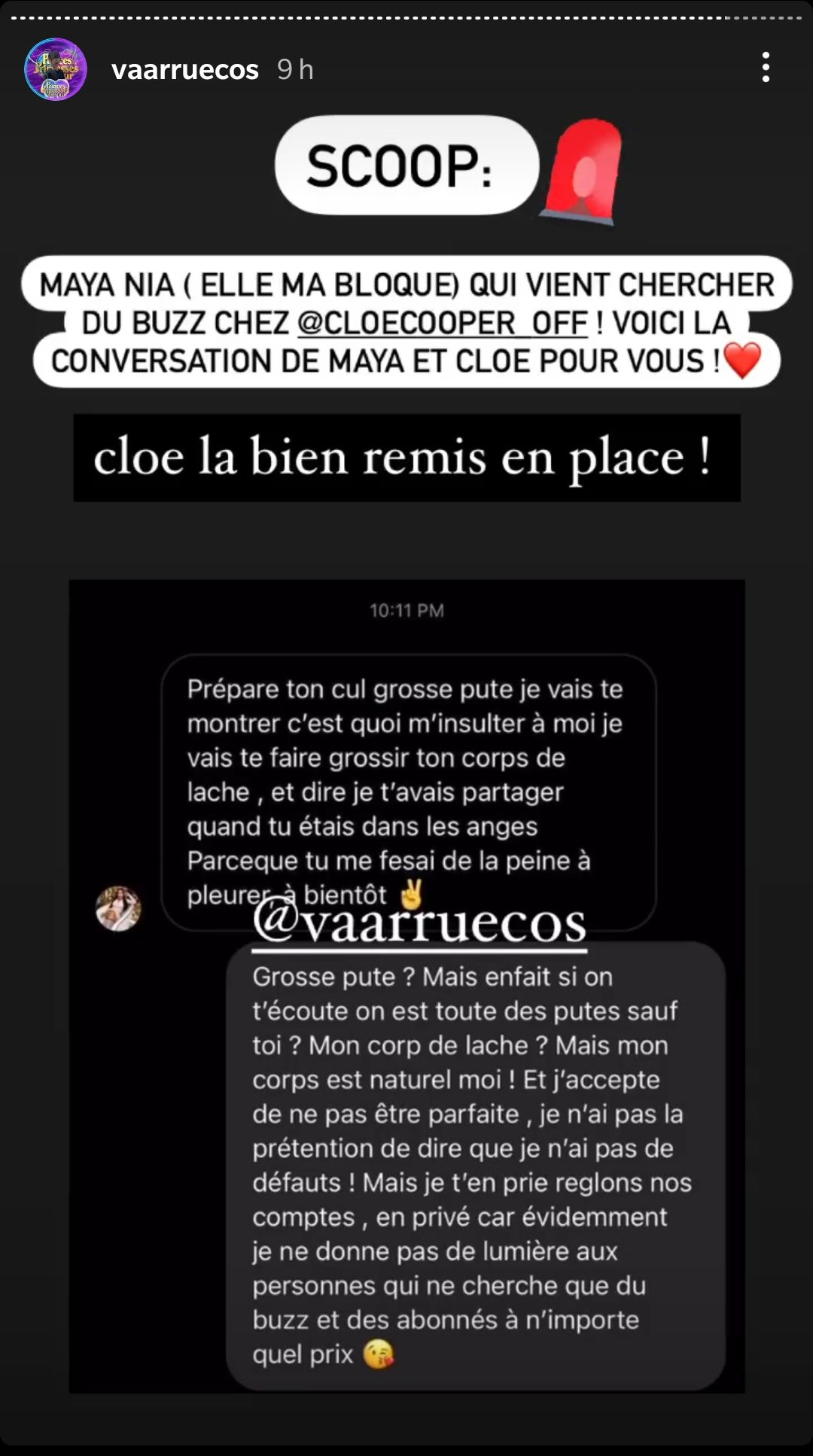  Cloé Cooper tacle Maya Niiya @Instagram