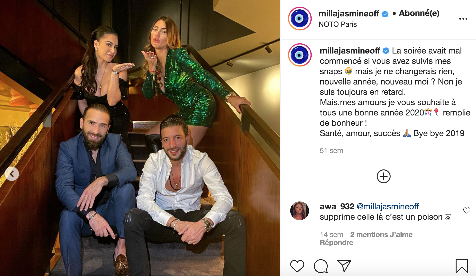  Milla Jasmine au nouvel an 2020 avec Mujdat Saglam et des amis @ Instagram