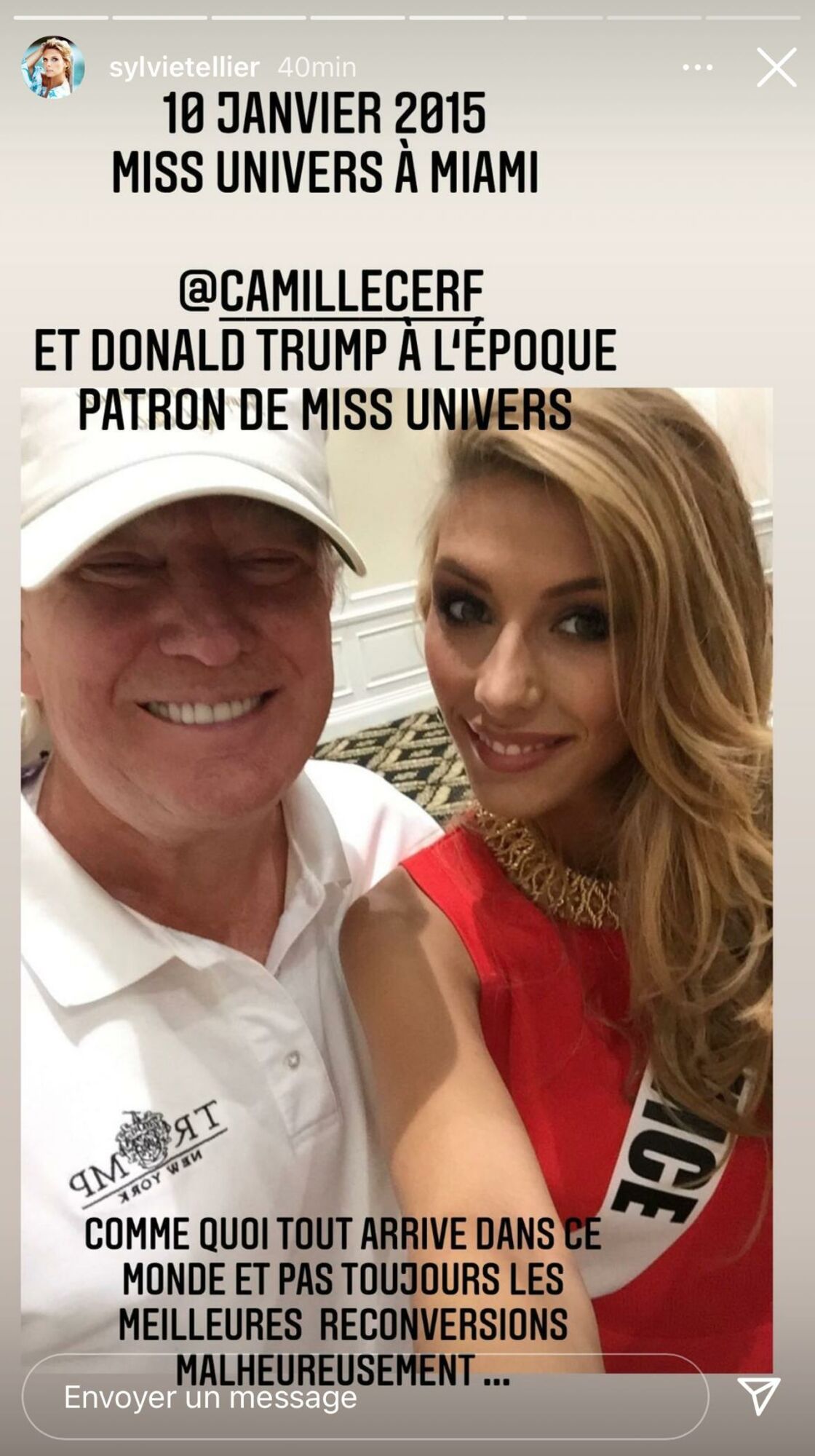 Camille Cerf prend la pose aux côtés de Donald Trump : Sylvie Tellier dévoile ce selfie embarrassant