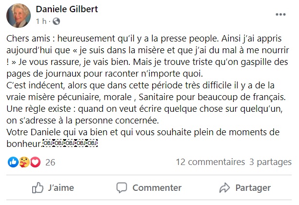  Danièle Gilbert s'exprime sur @Facebook