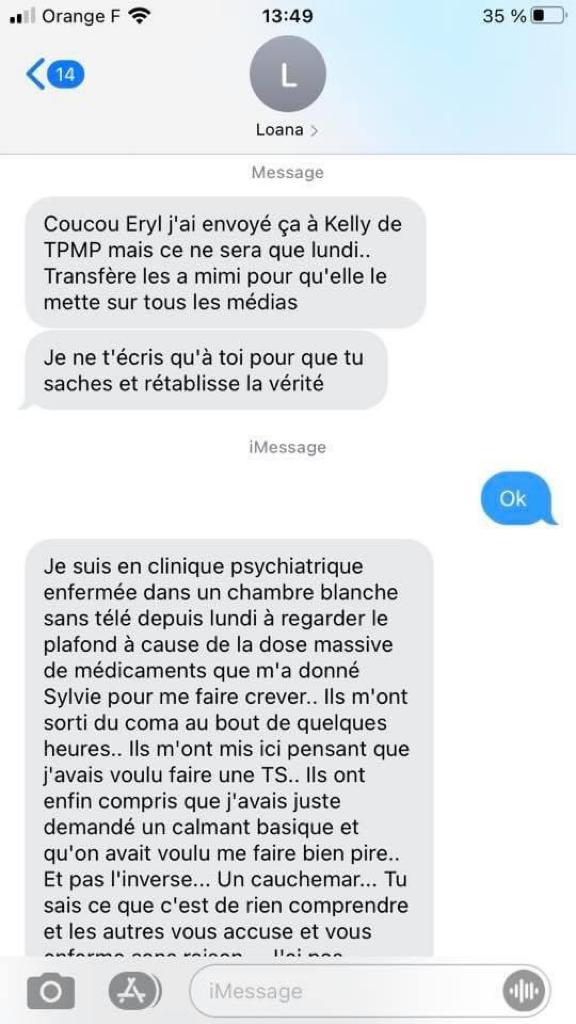 Message de Loana envoyé à Eryl Prayer @StarMag Message de Loana envoyé à Eryl Prayer @StarMag