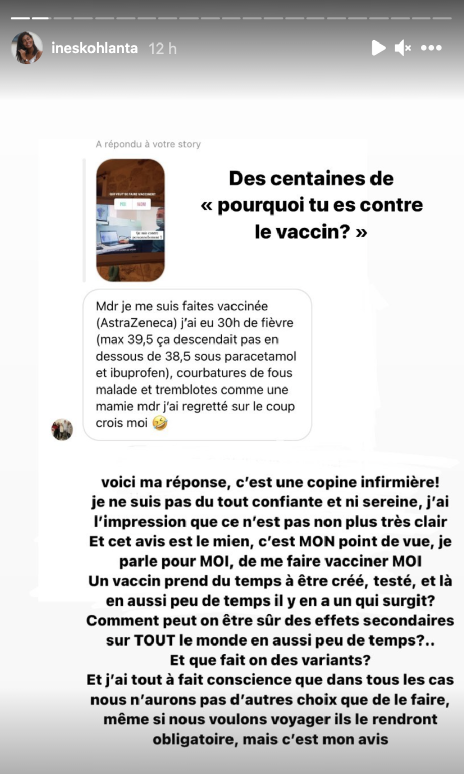 Inès Loucif (Koh-Lanta) contre le vaccin contre le Covid-19, elle s’explique !