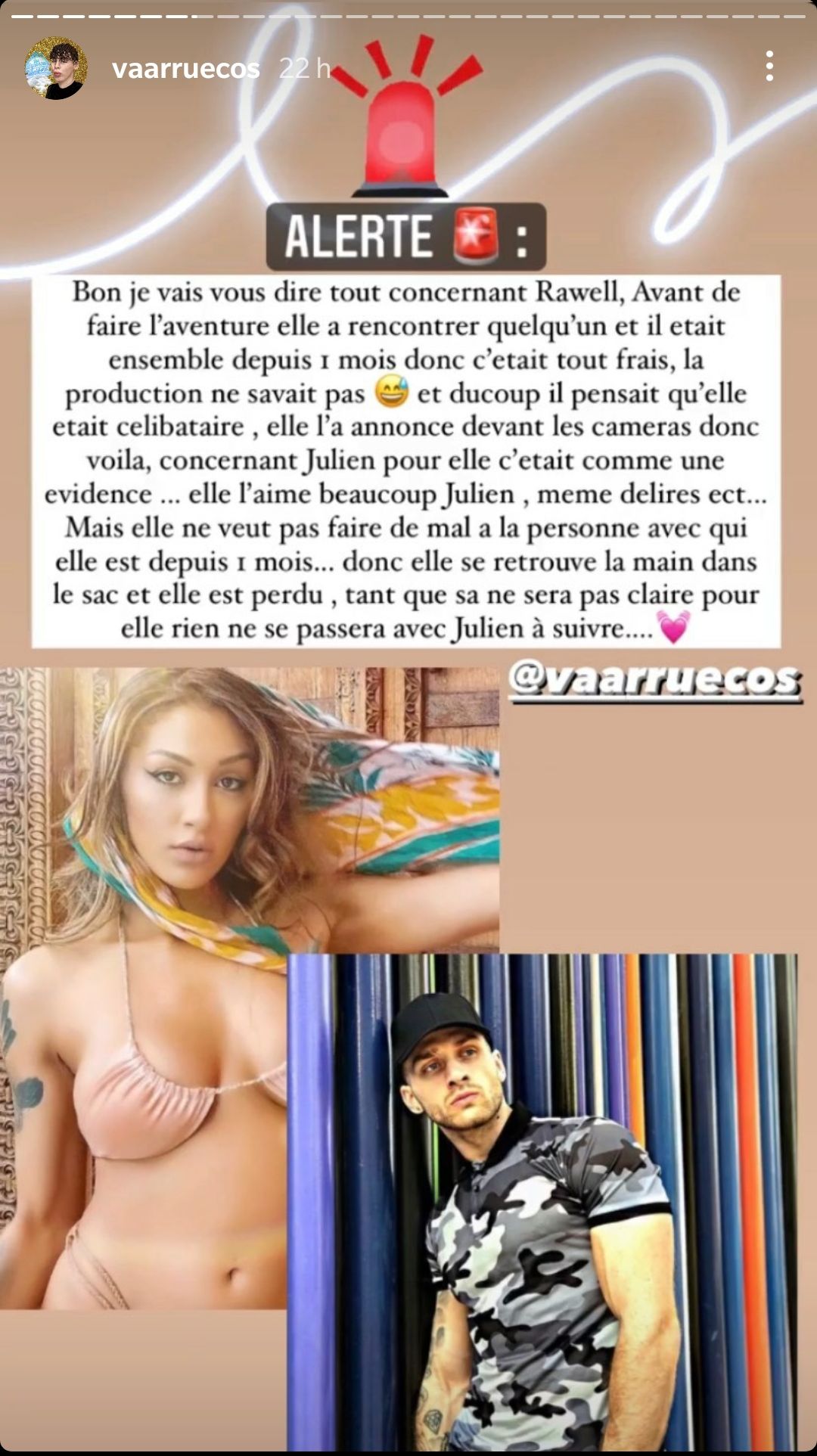 Julien Coste (LVDA4) fait une belle déclaration à Rawell sur son compte Instagram