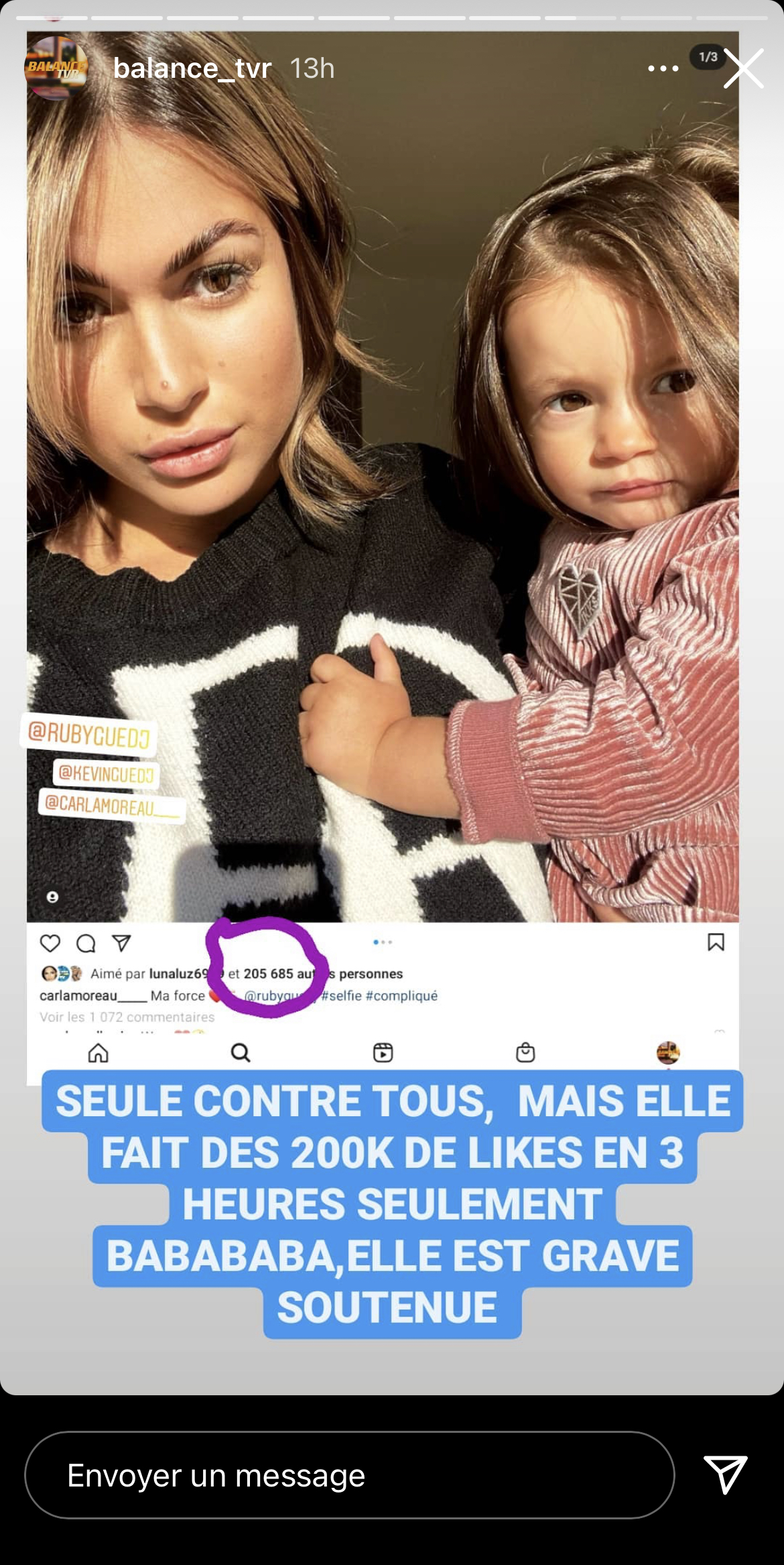  Les internautes réagissent à la dernière publication de Carla Moreau avec Ruby @ Instagram