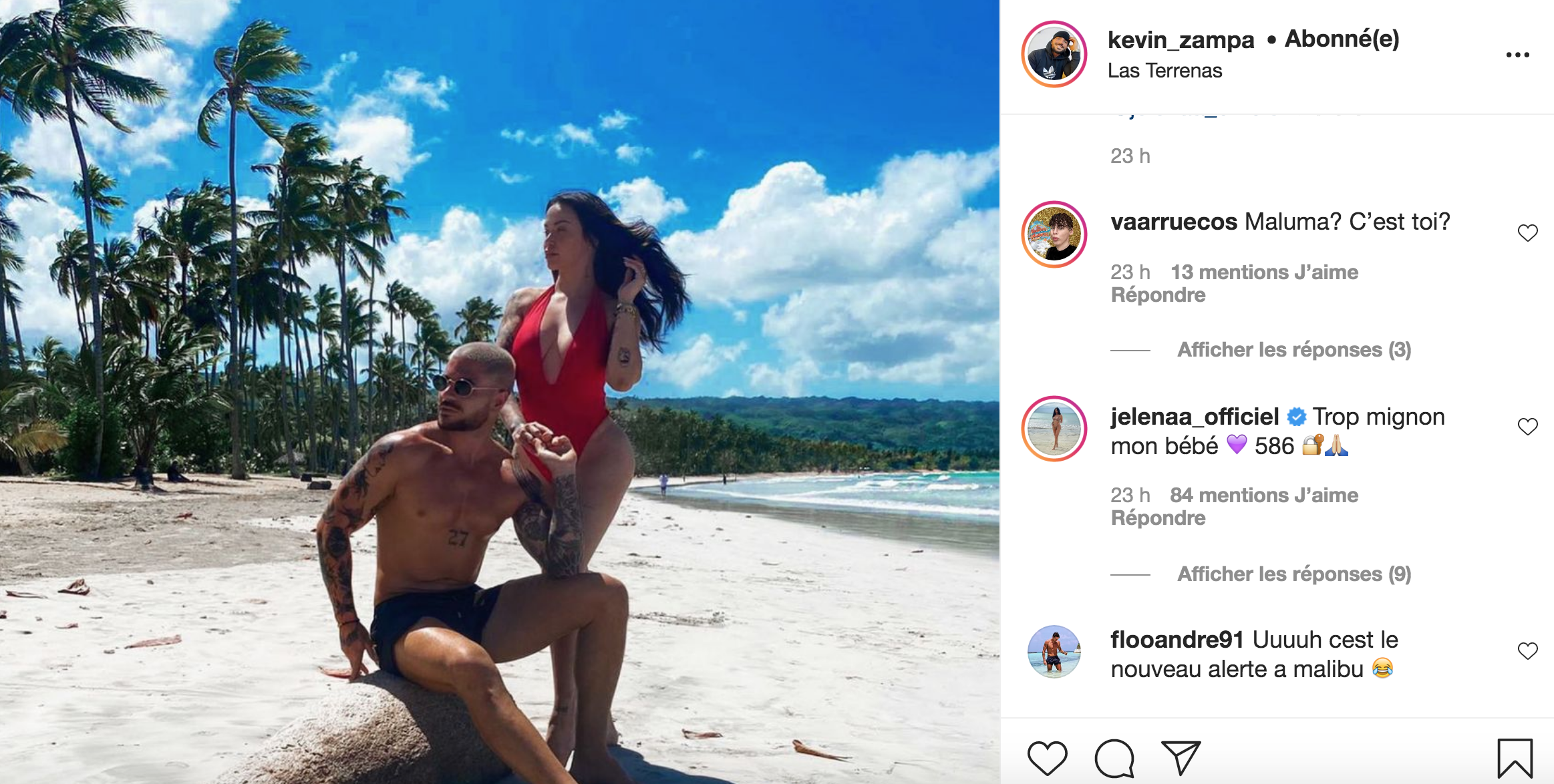  Jelena commente la publication de Kévin Zampa et confirme leur relation @ Instagram