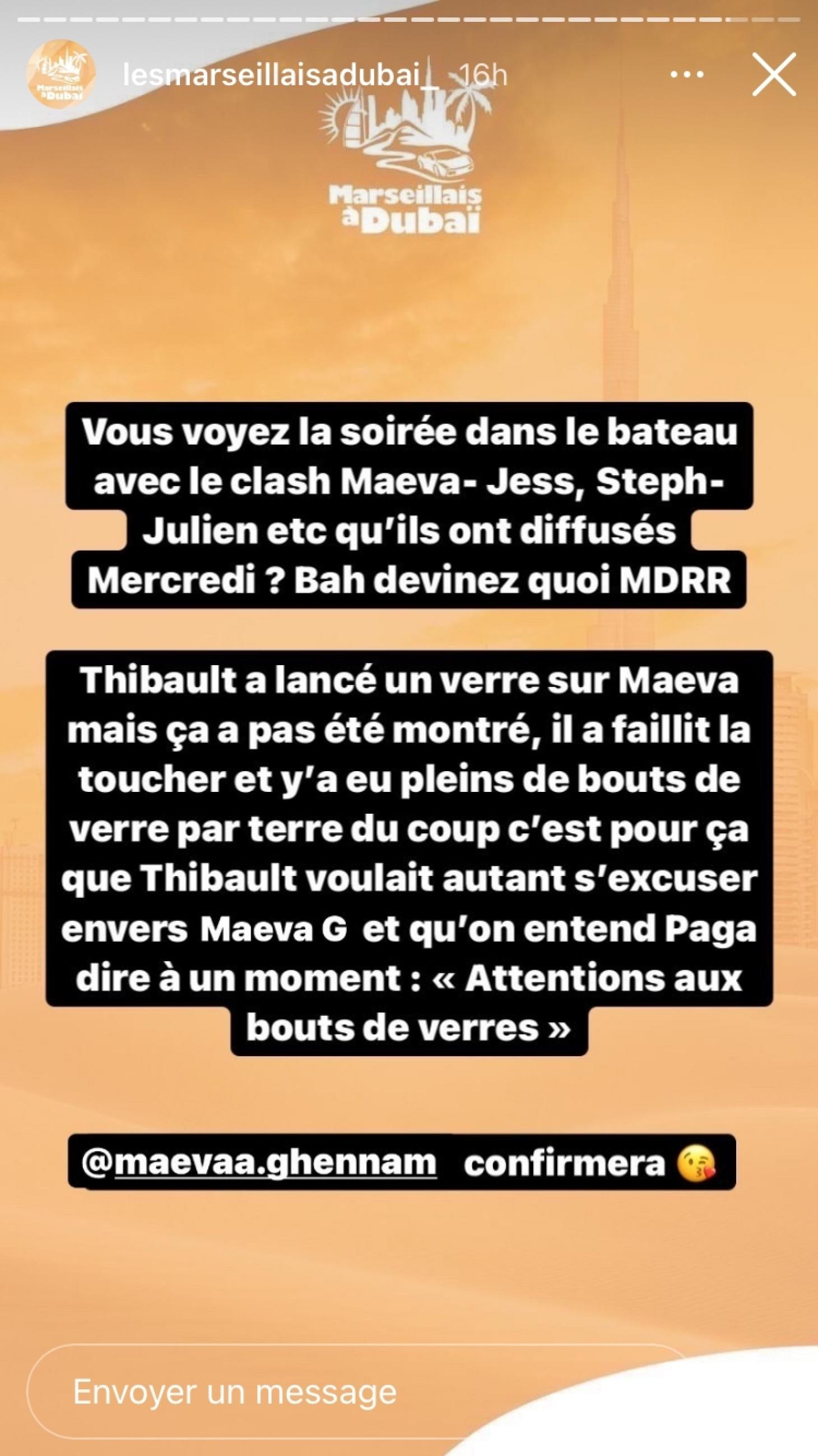  Thibault Garcia aurait lancé un verre sur Maëva Ghennam lors du tournage des Marseillais à Dubaï @ Instagram