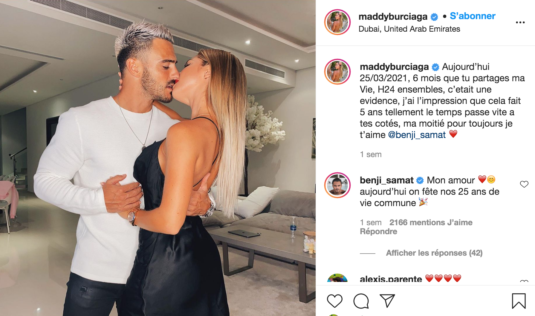  Benjamin Samat et Maddy Burciaga fêtent leur 6 mois @ Instagram